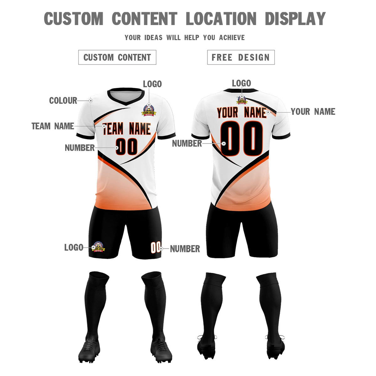 Custom White Black Color Block Training Uniform For Men Soccer Sets Jersey