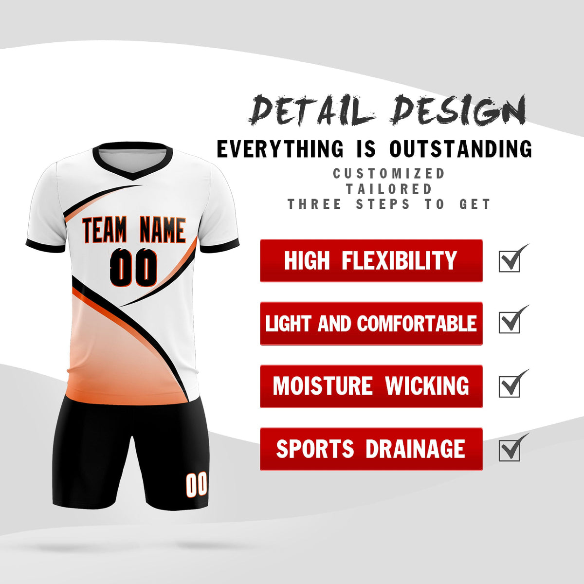 Custom White Black Color Block Training Uniform For Men Soccer Sets Jersey