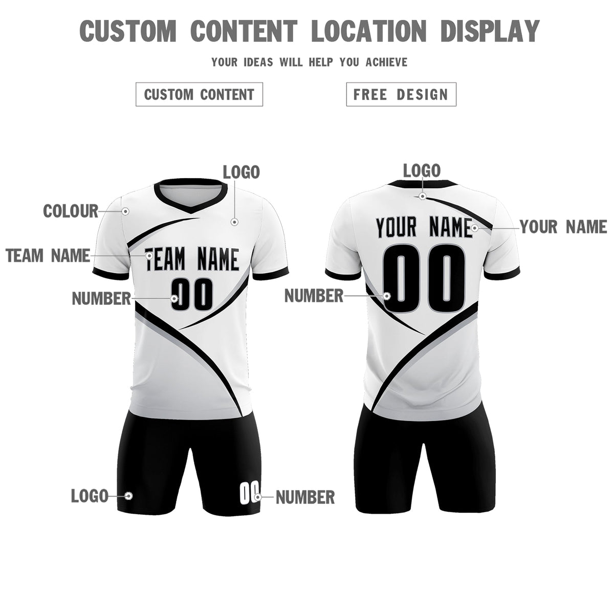 Custom White Black Color Block Training Uniform For Men Soccer Sets Jersey