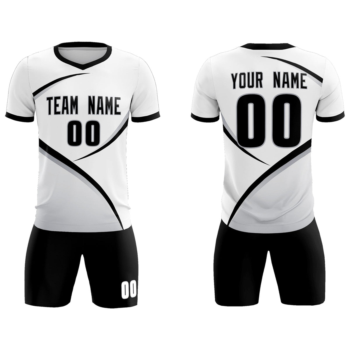 Custom White Black Color Block Training Uniform For Men Soccer Sets Jersey