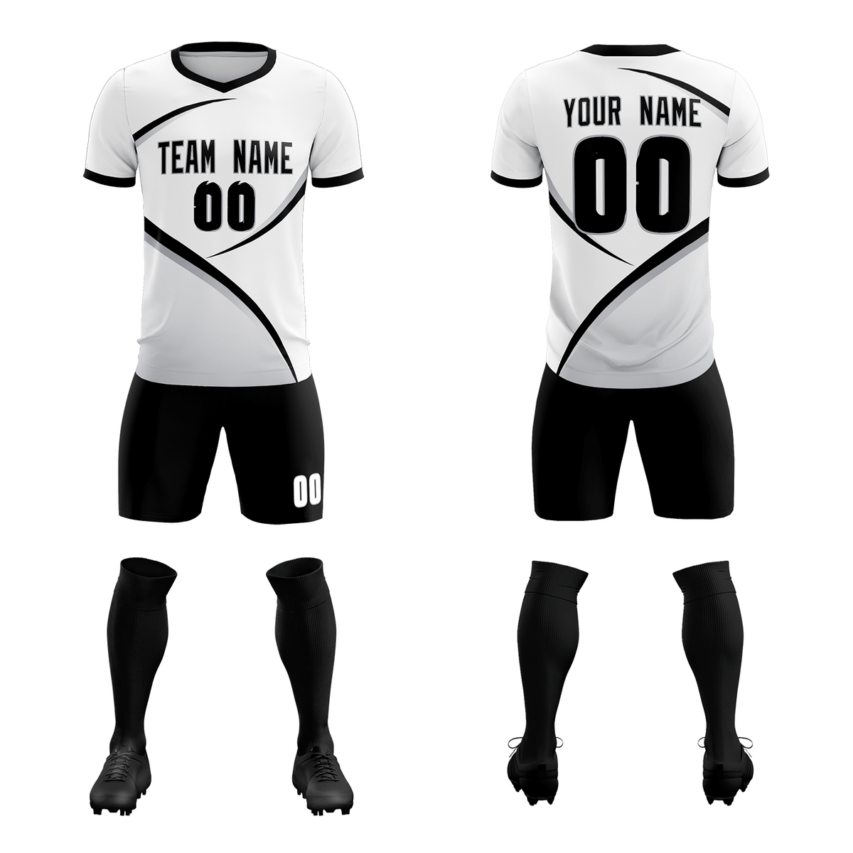 Custom White Black Color Block Training Uniform For Men Soccer Sets Jersey