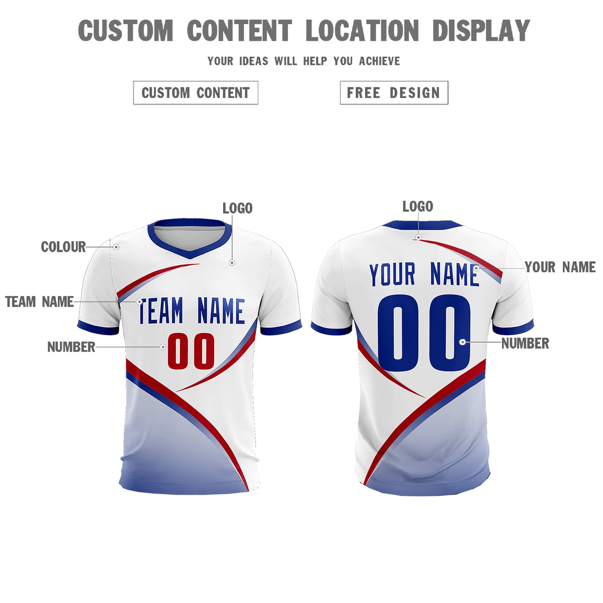 Custom White Royal Color Block Training Uniform For Men Soccer Sets Jersey