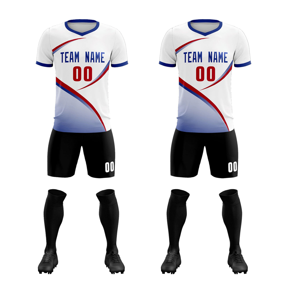 Custom White Royal Color Block Training Uniform For Men Soccer Sets Jersey