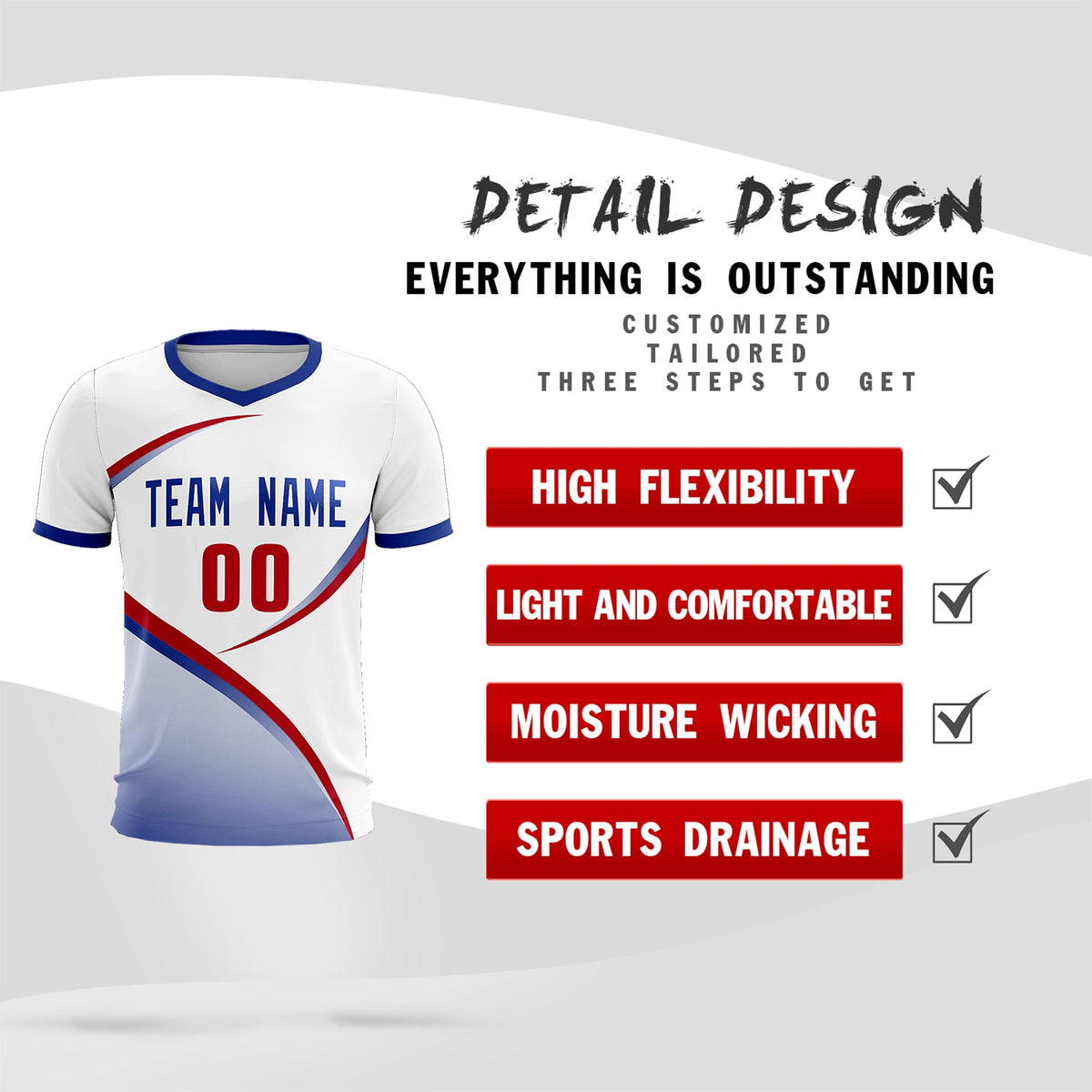 Custom White Royal Color Block Training Uniform For Men Soccer Sets Jersey
