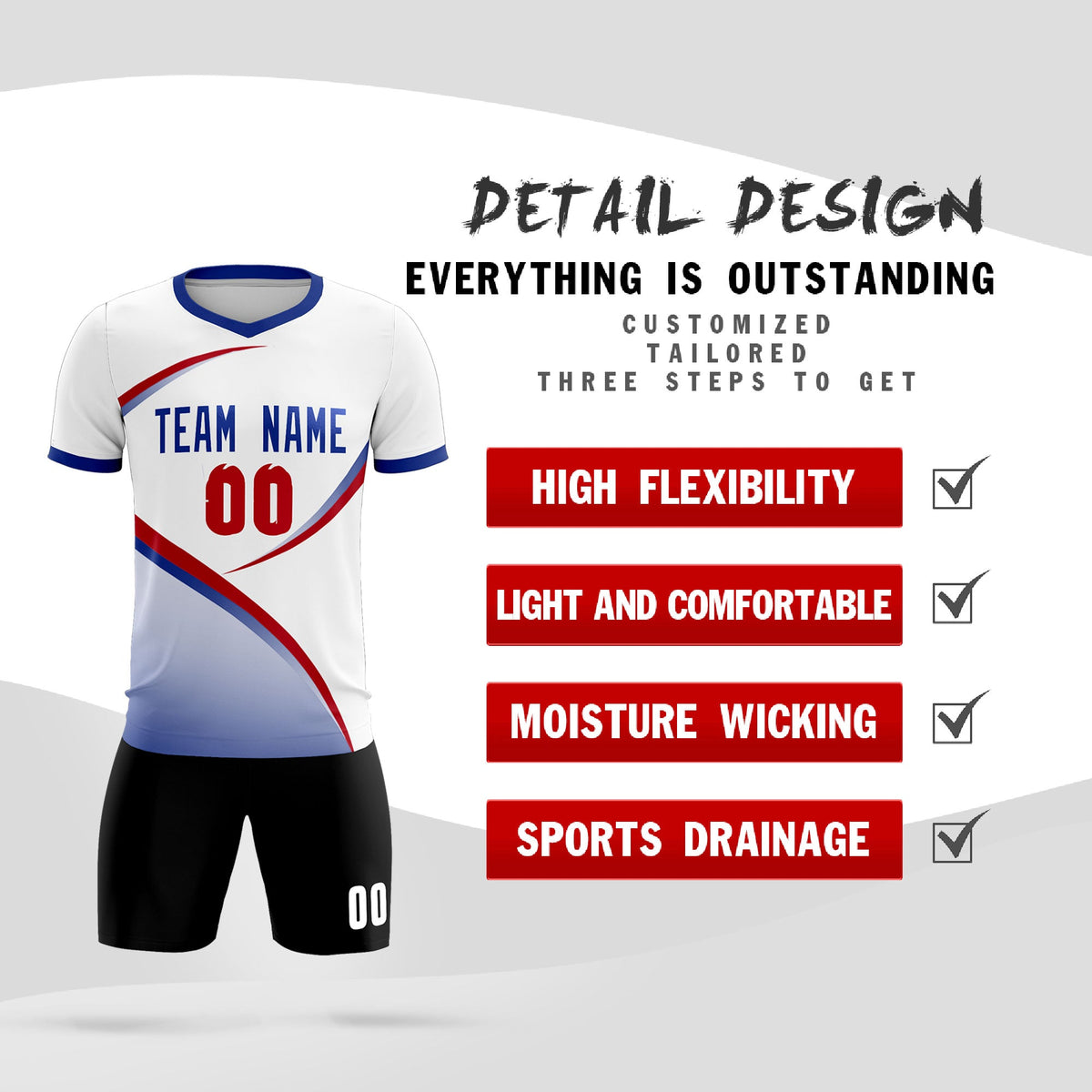 Custom White Royal Color Block Training Uniform For Men Soccer Sets Jersey