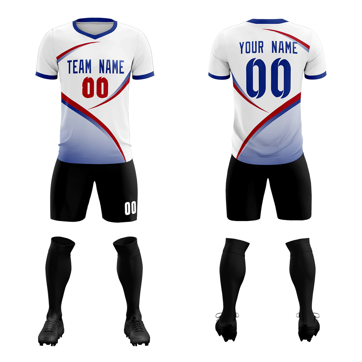 Custom White Royal Color Block Training Uniform For Men Soccer Sets Jersey