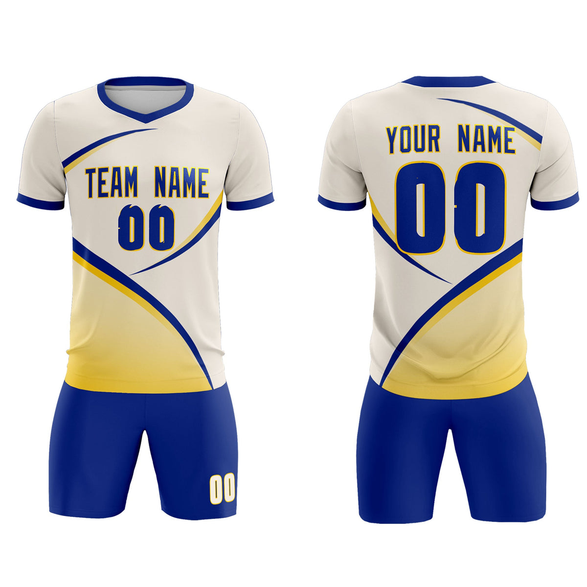 Custom Cream Royal Color Block Training Uniform For Men Soccer Sets Jersey