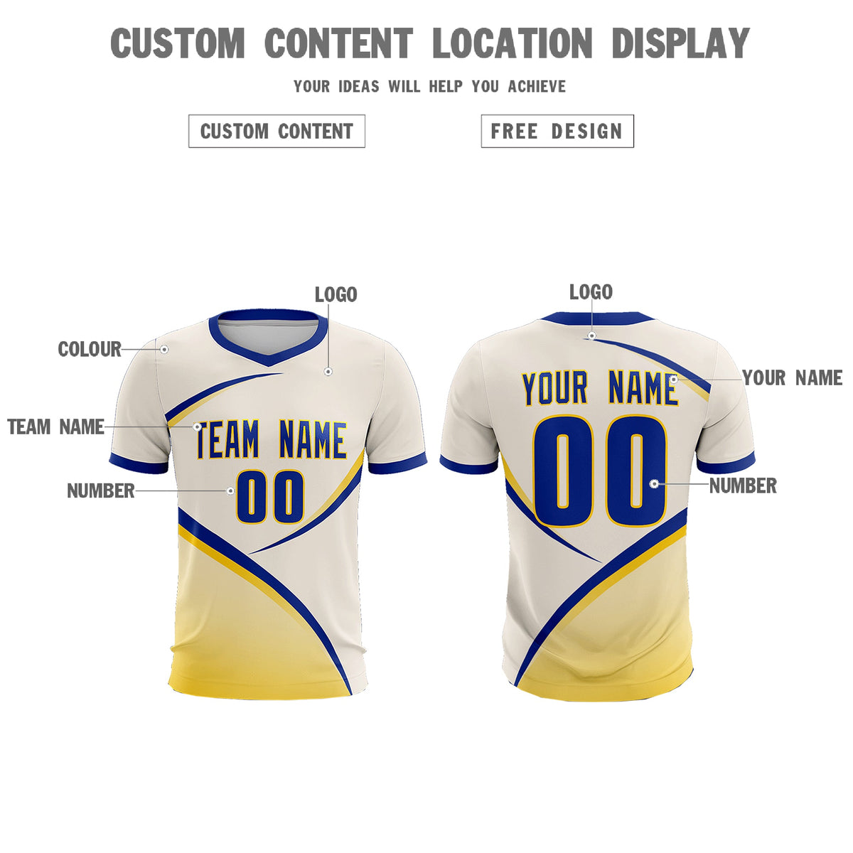 Custom Cream Royal Color Block Training Uniform For Men Soccer Sets Jersey