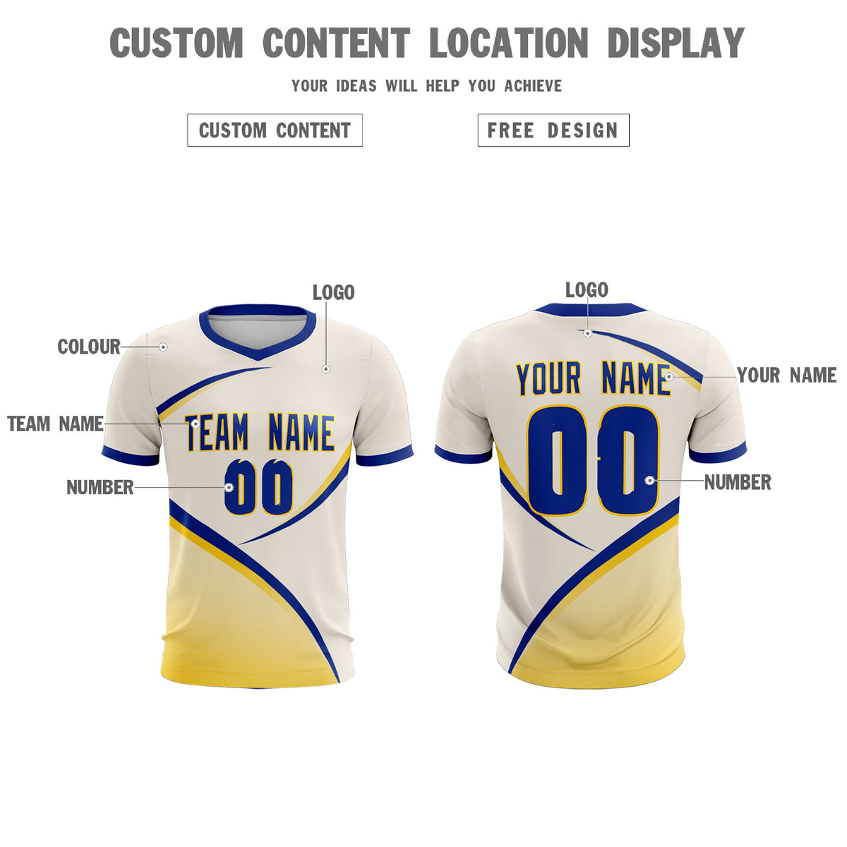 Custom Cream Royal Color Block Training Uniform For Men Soccer Sets Jersey