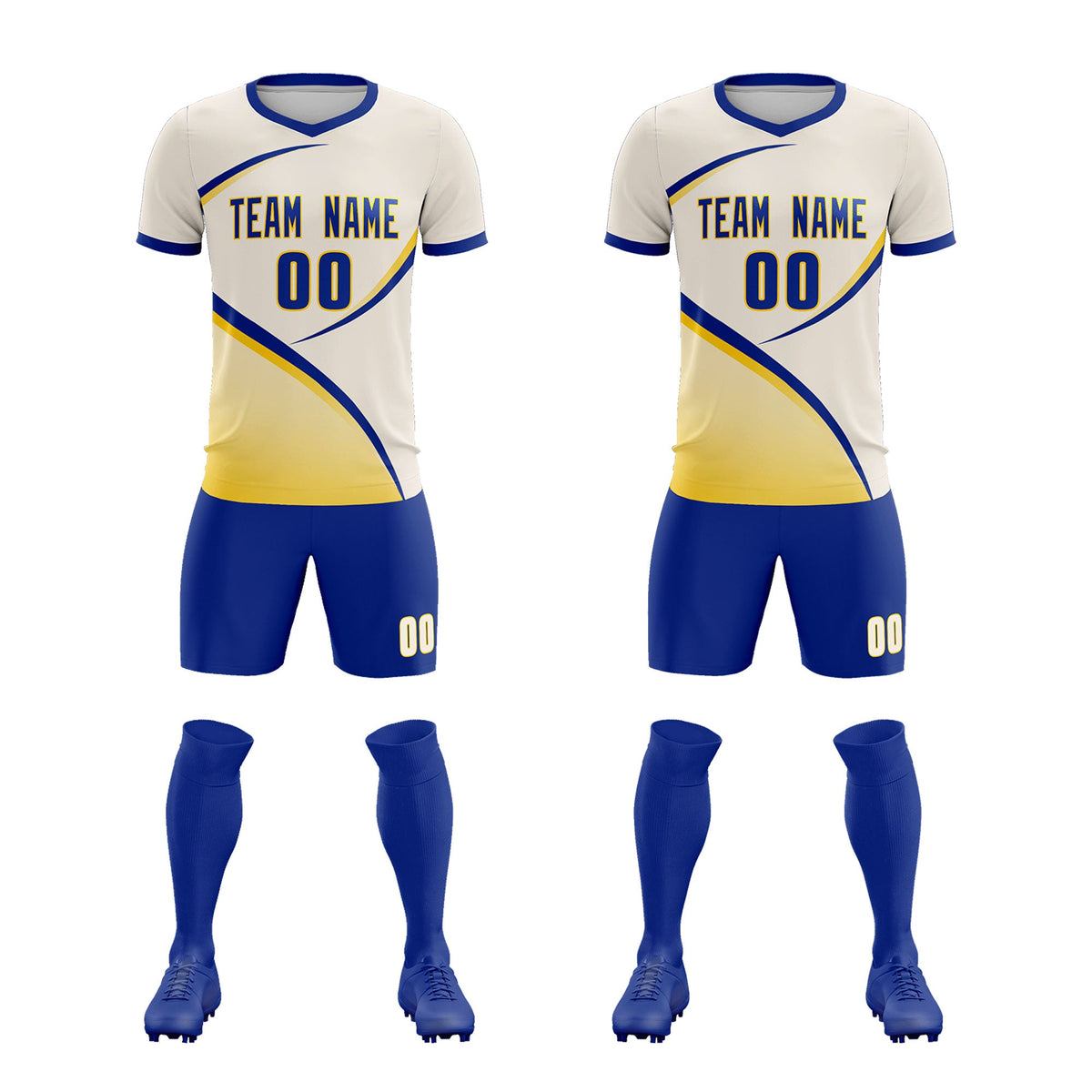 Custom Cream Royal Color Block Training Uniform For Men Soccer Sets Jersey