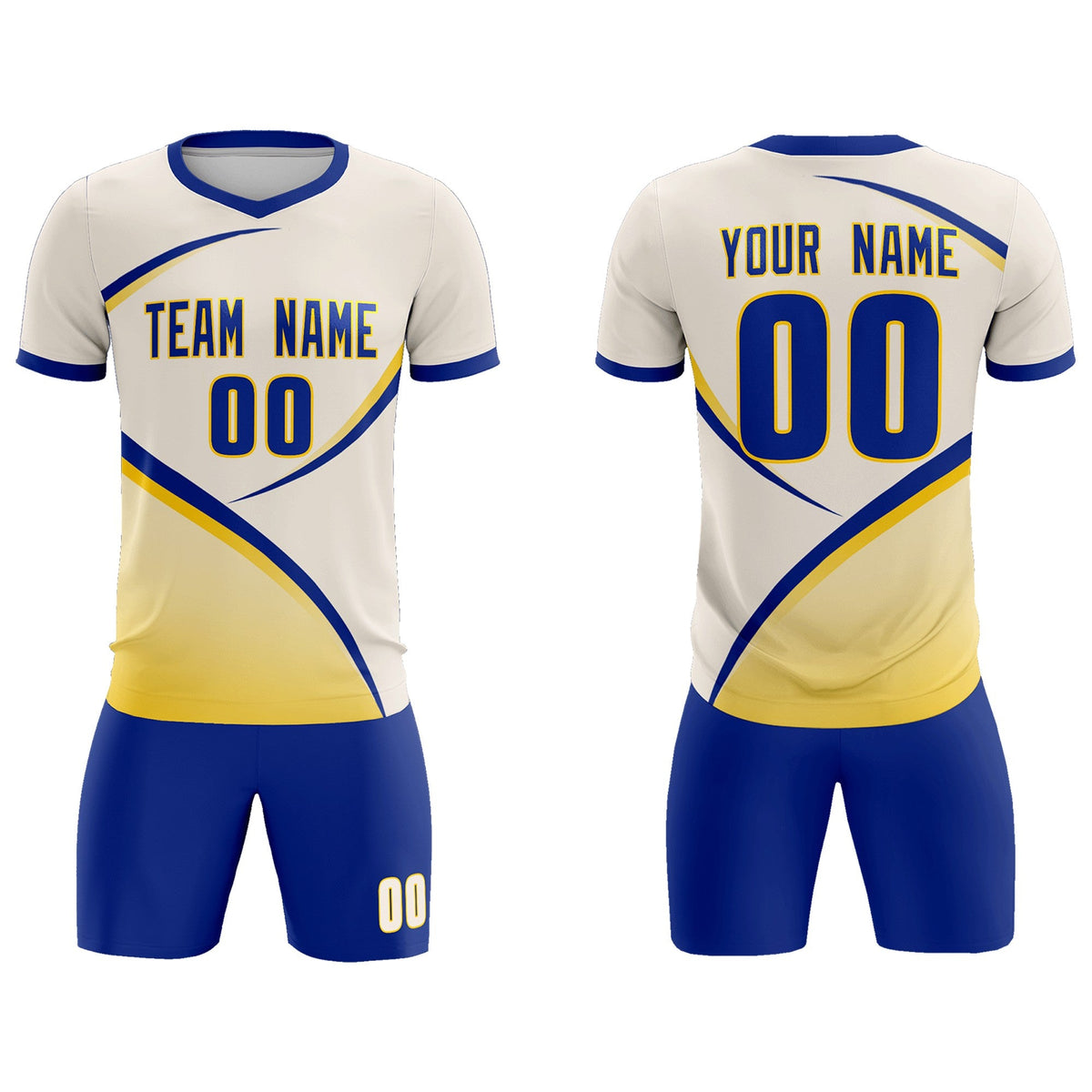 Custom Cream Royal Color Block Training Uniform For Men Soccer Sets Jersey