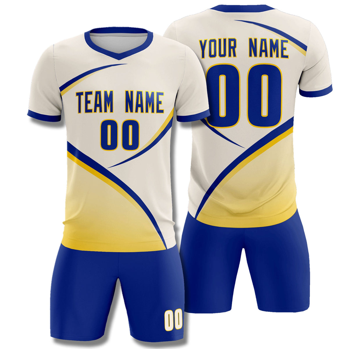 Custom Cream Royal Color Block Training Uniform For Men Soccer Sets Jersey