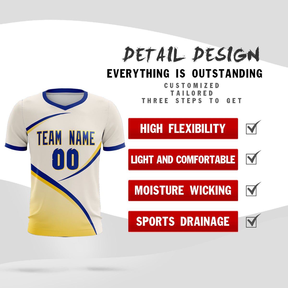 Custom Cream Royal Color Block Training Uniform For Men Soccer Sets Jersey
