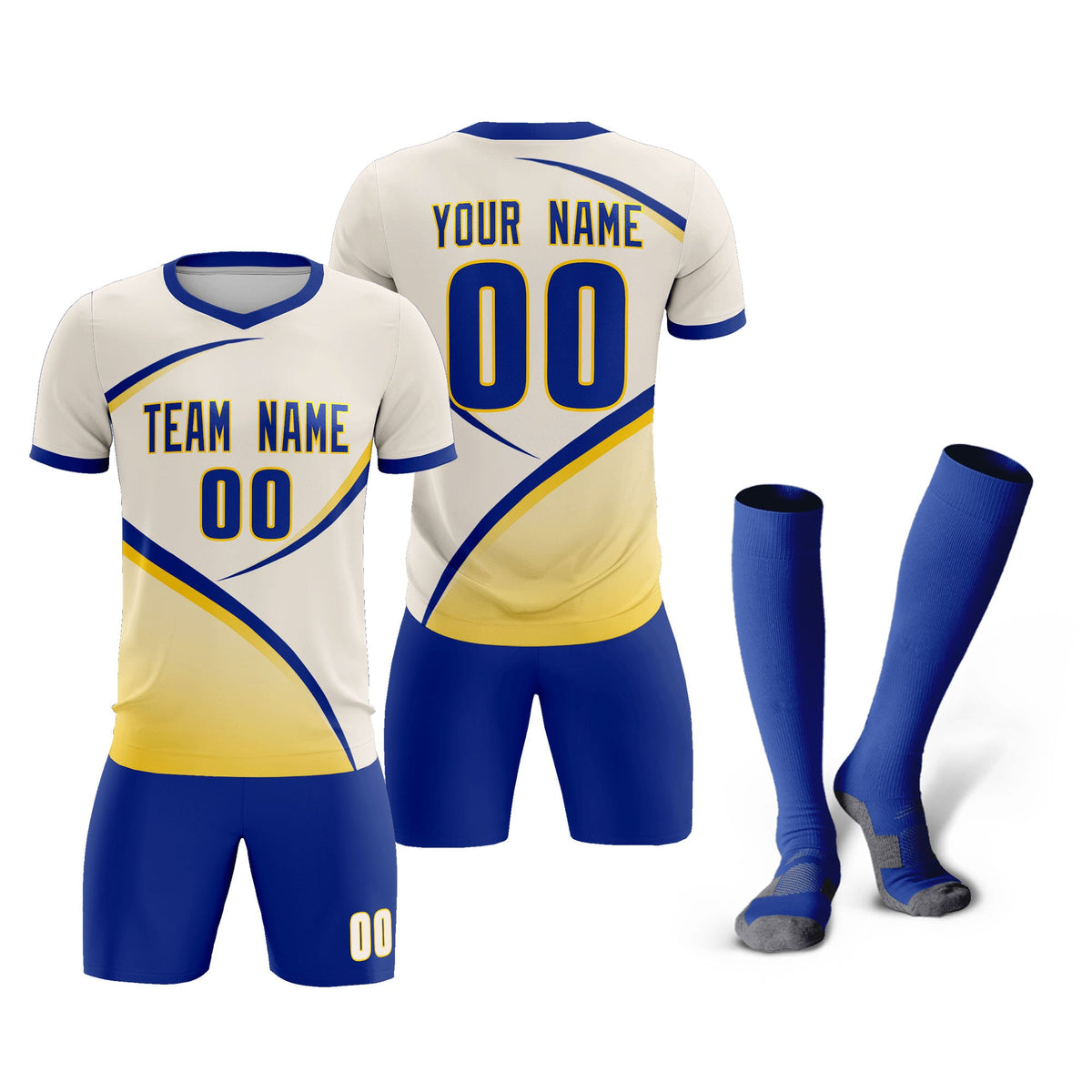 Custom Cream Royal Color Block Training Uniform For Men Soccer Sets Jersey