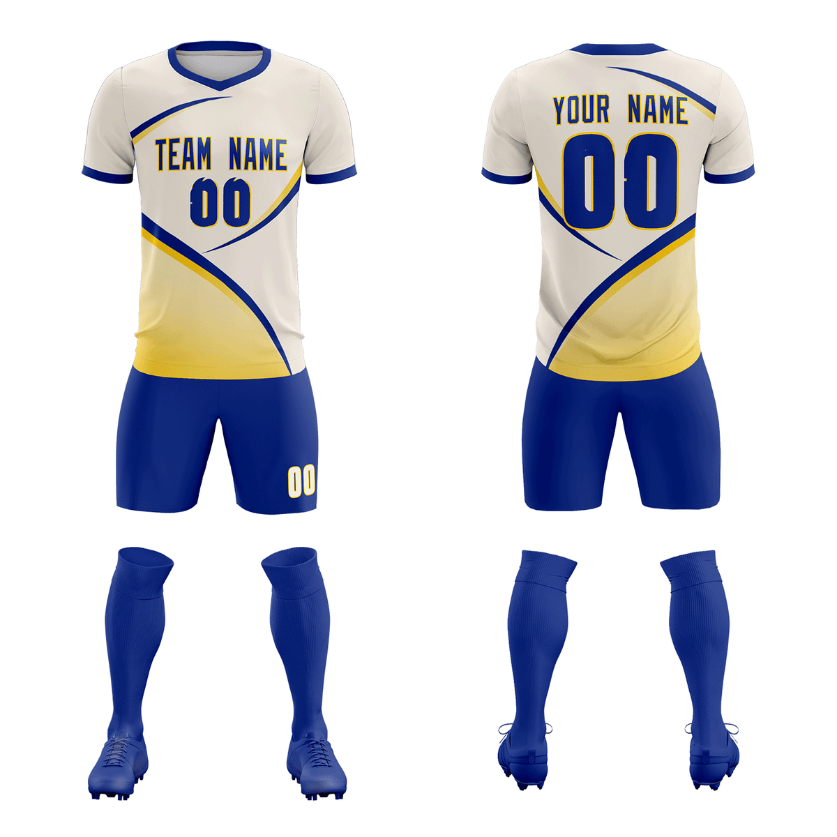 Custom Cream Royal Color Block Training Uniform For Men Soccer Sets Jersey