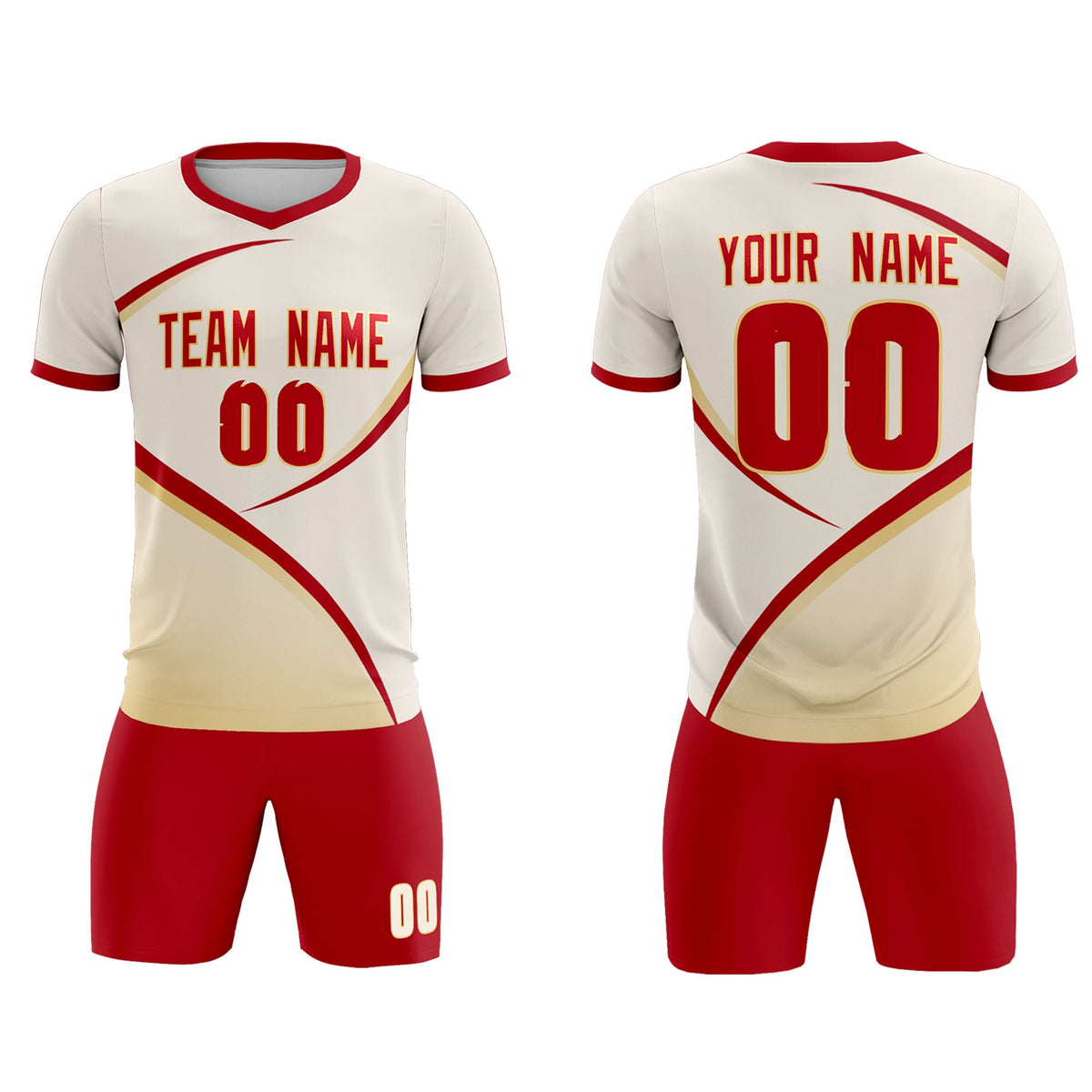 Custom Cream Red Color Block Training Uniform For Men Soccer Sets Jersey