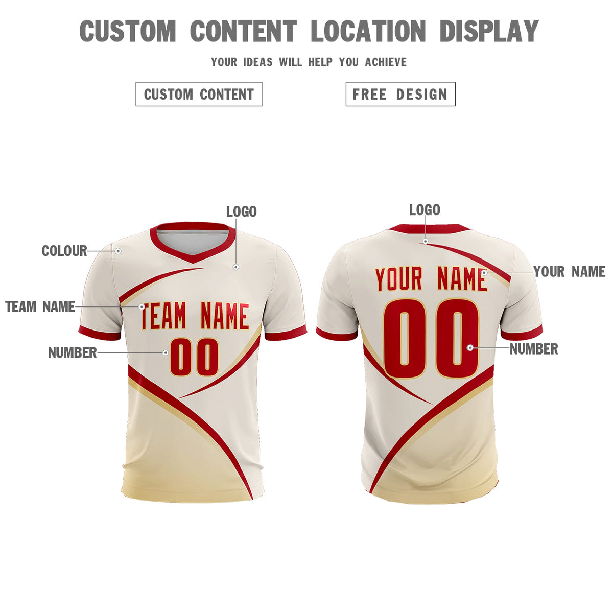 Custom Cream Red Color Block Training Uniform For Men Soccer Sets Jersey