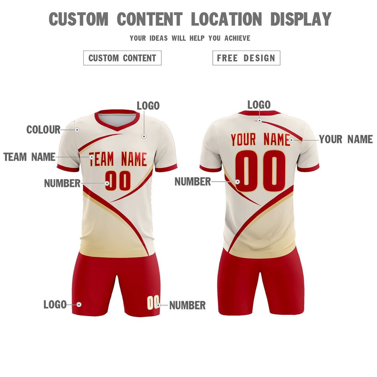 Custom Cream Red Color Block Training Uniform For Men Soccer Sets Jersey