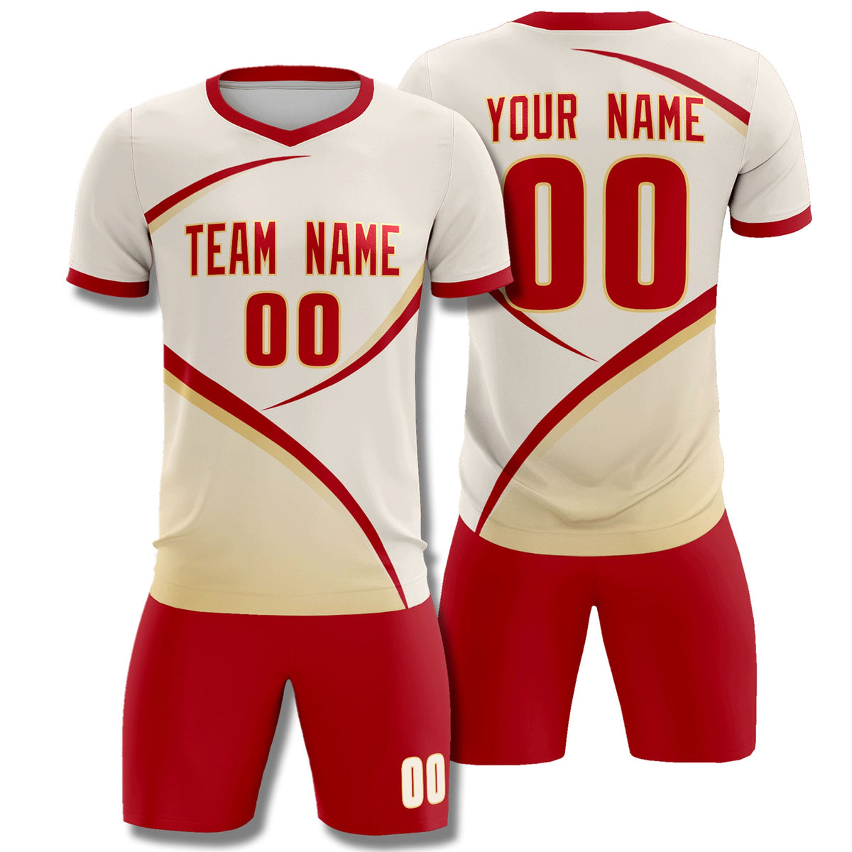 Custom Cream Red Color Block Training Uniform For Men Soccer Sets Jersey