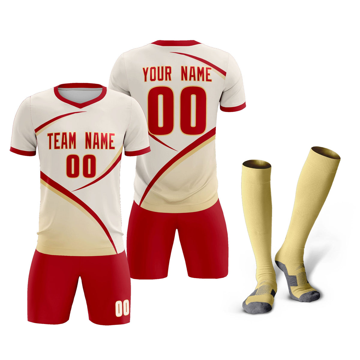 Custom Cream Red Color Block Training Uniform For Men Soccer Sets Jersey