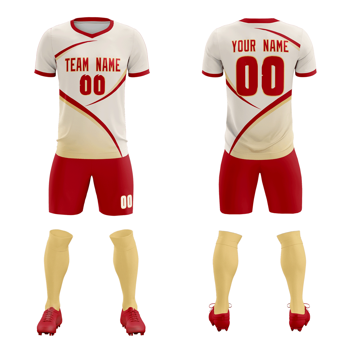 Custom Cream Red Color Block Training Uniform For Men Soccer Sets Jersey
