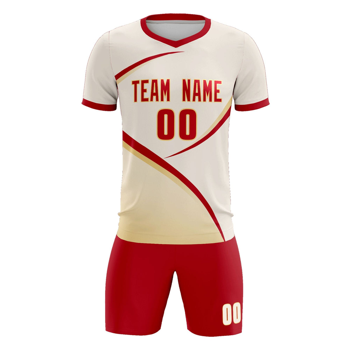 Custom Cream Red Color Block Training Uniform For Men Soccer Sets Jersey