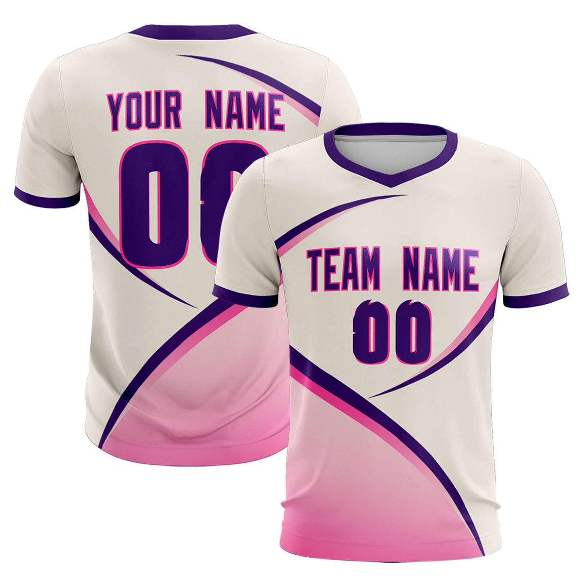 Custom Cream Purple Color Block Training Uniform For Men Soccer Sets Jersey