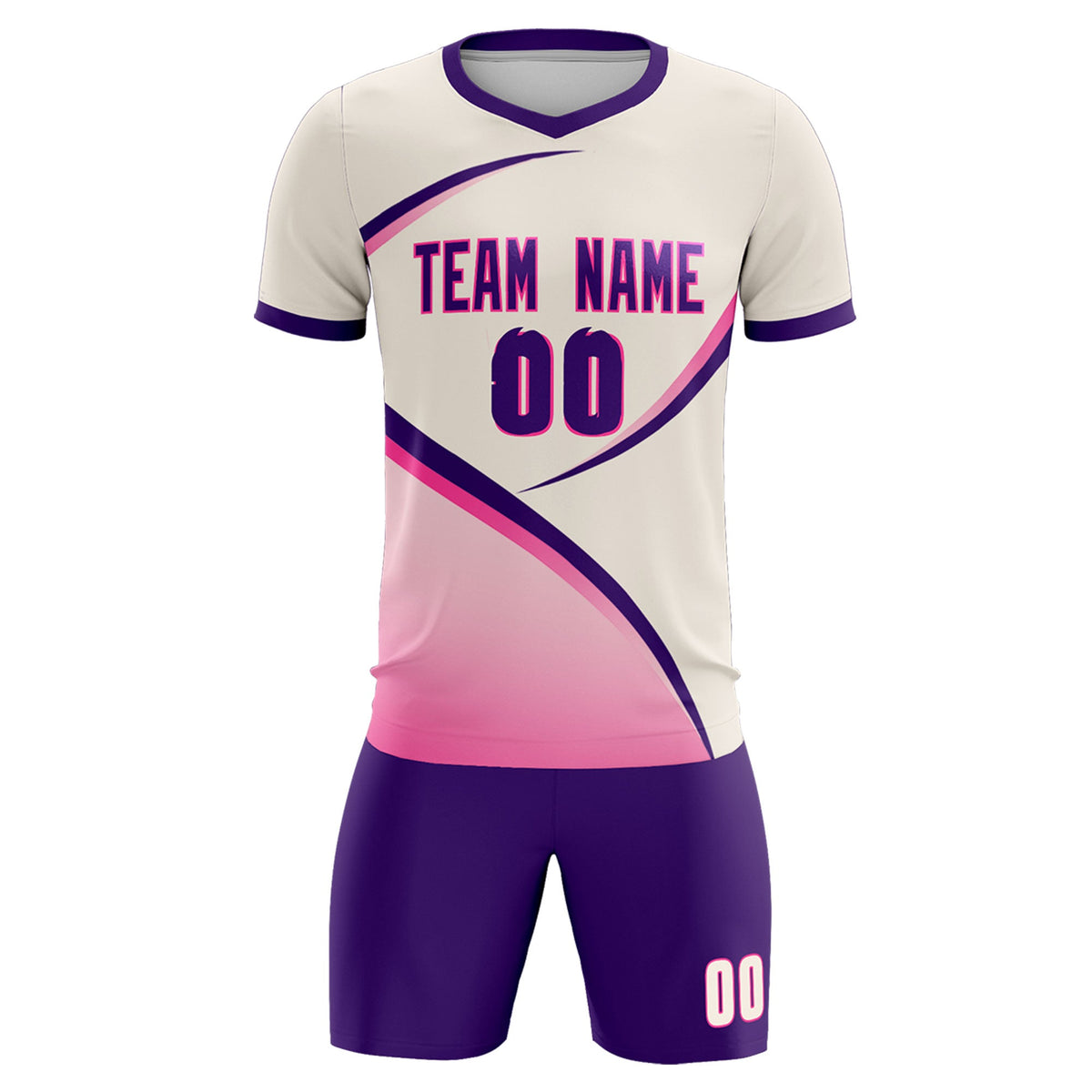 Custom Cream Purple Color Block Training Uniform For Men Soccer Sets Jersey
