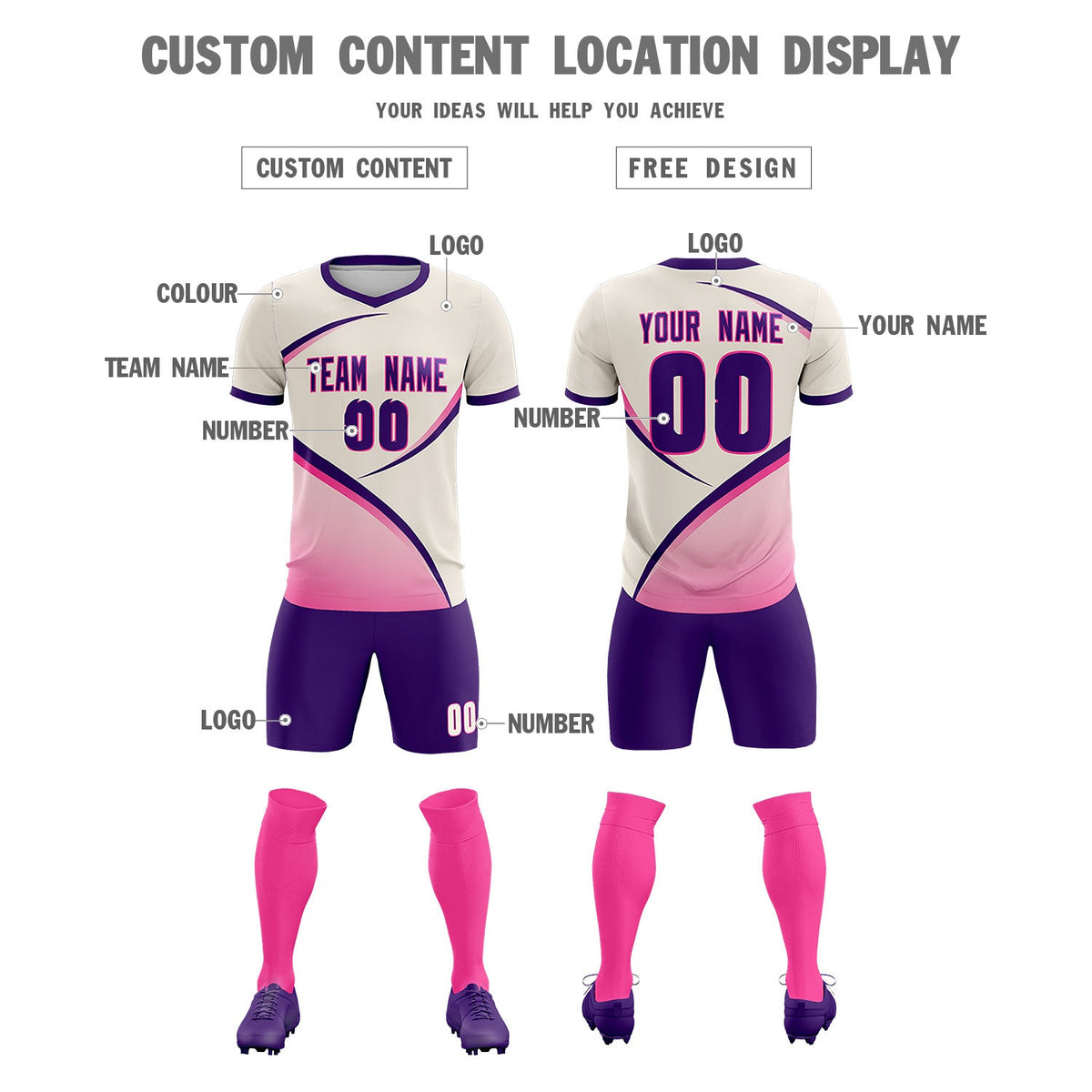 Custom Cream Purple Color Block Training Uniform For Men Soccer Sets Jersey