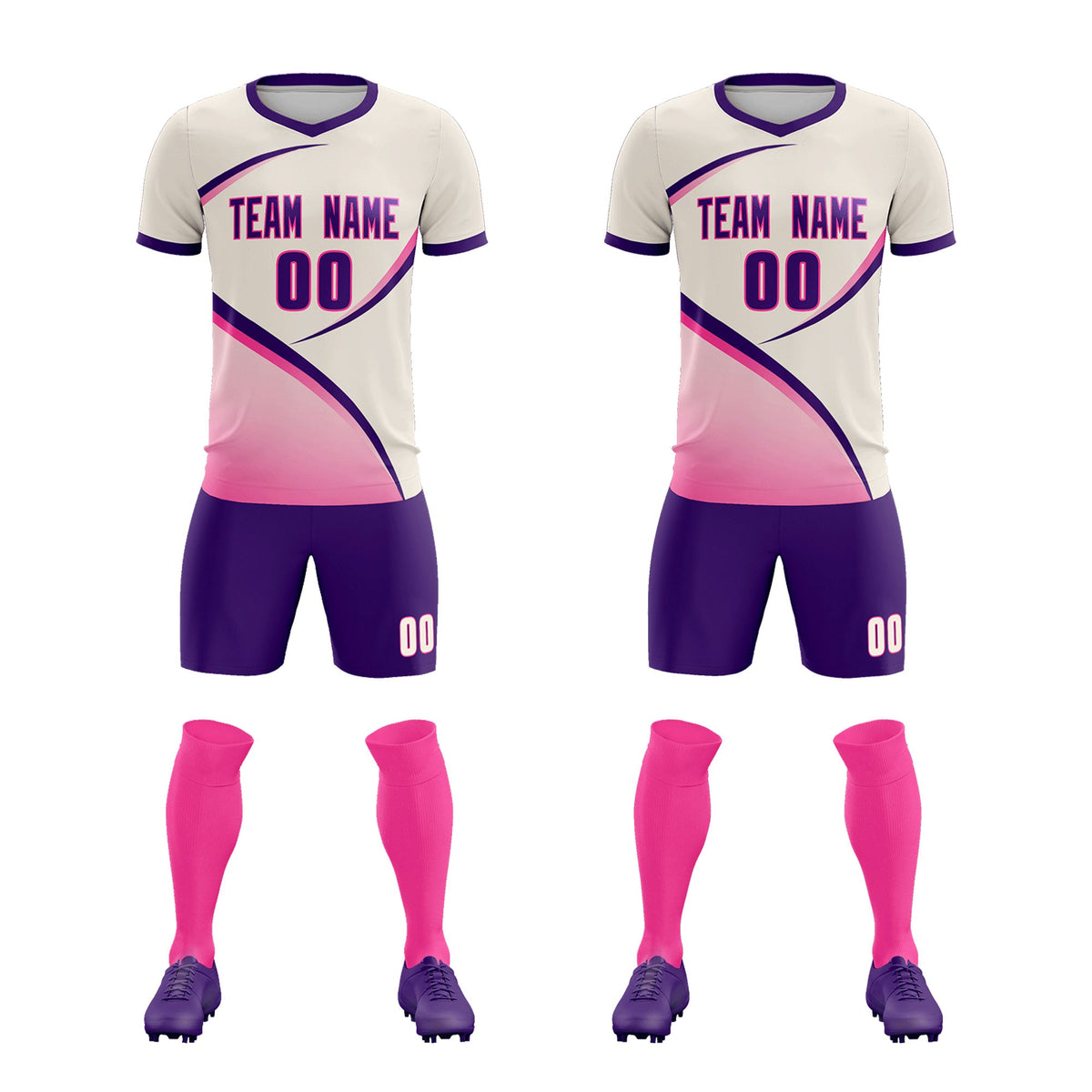 Custom Cream Purple Color Block Training Uniform For Men Soccer Sets Jersey