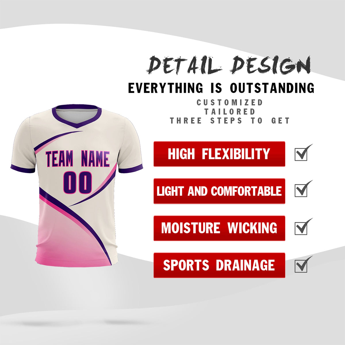 Custom Cream Purple Color Block Training Uniform For Men Soccer Sets Jersey