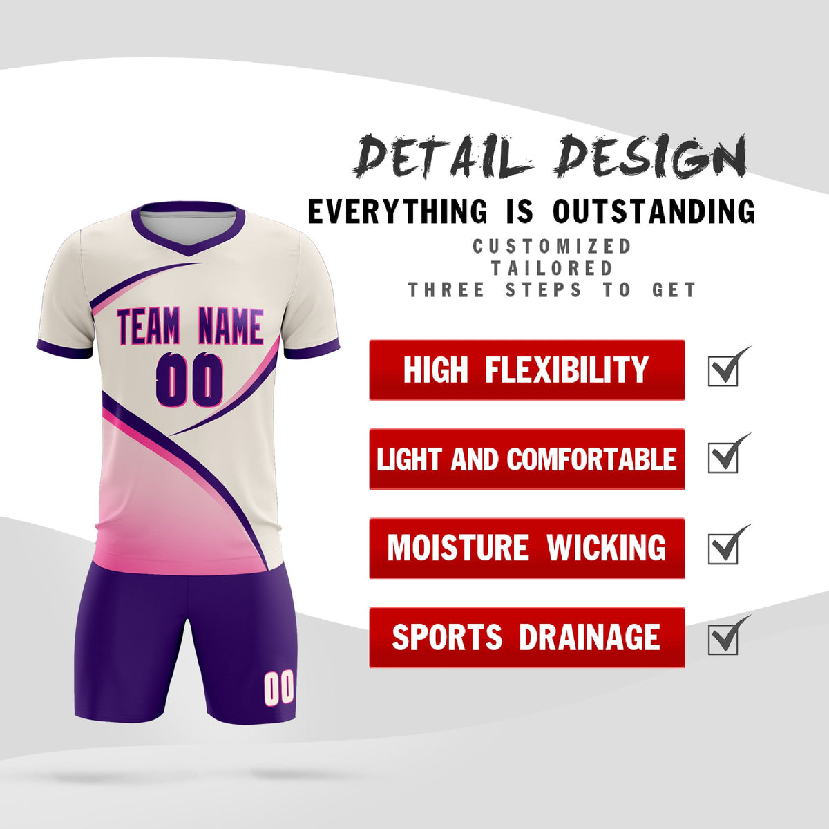 Custom Cream Purple Color Block Training Uniform For Men Soccer Sets Jersey