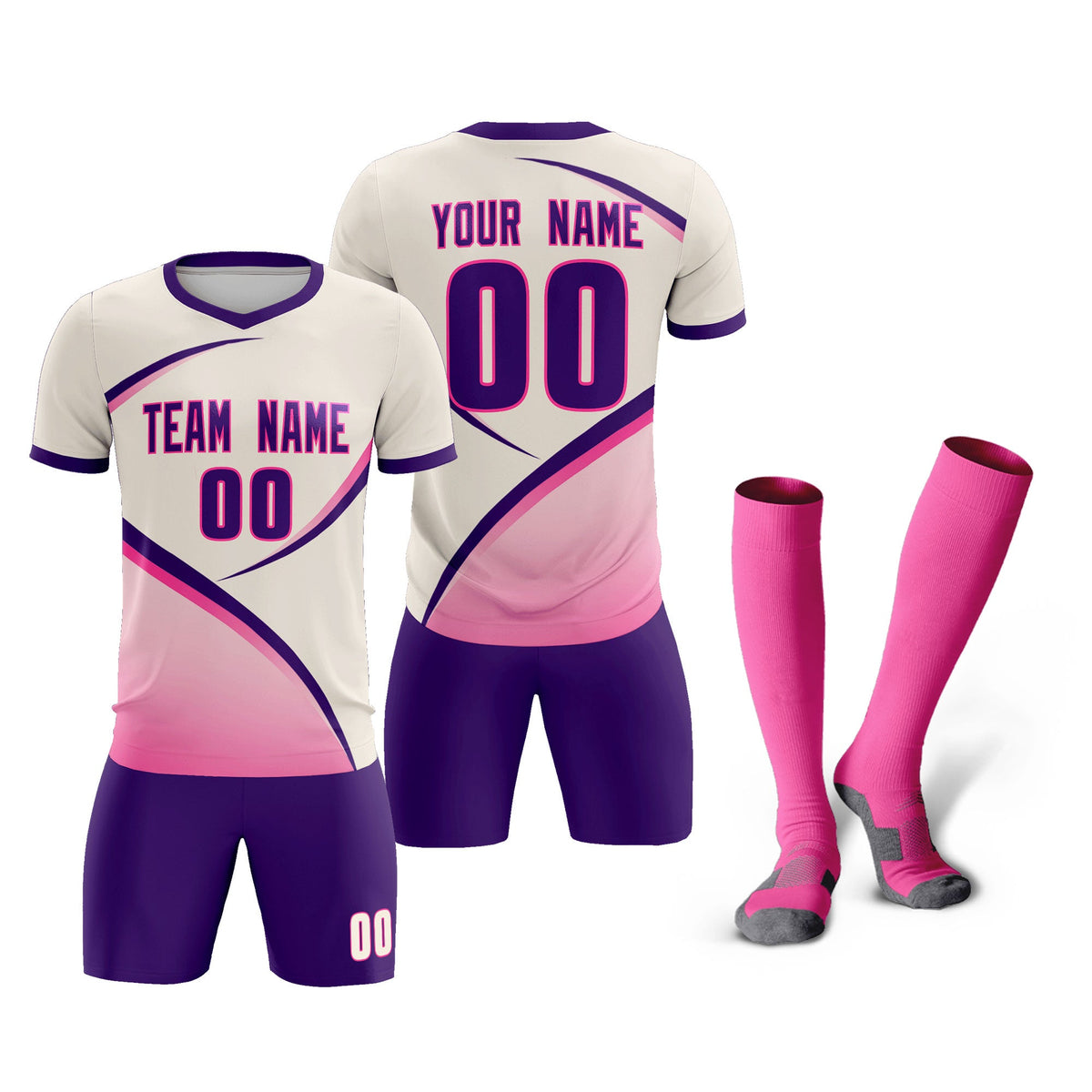 Custom Cream Purple Color Block Training Uniform For Men Soccer Sets Jersey