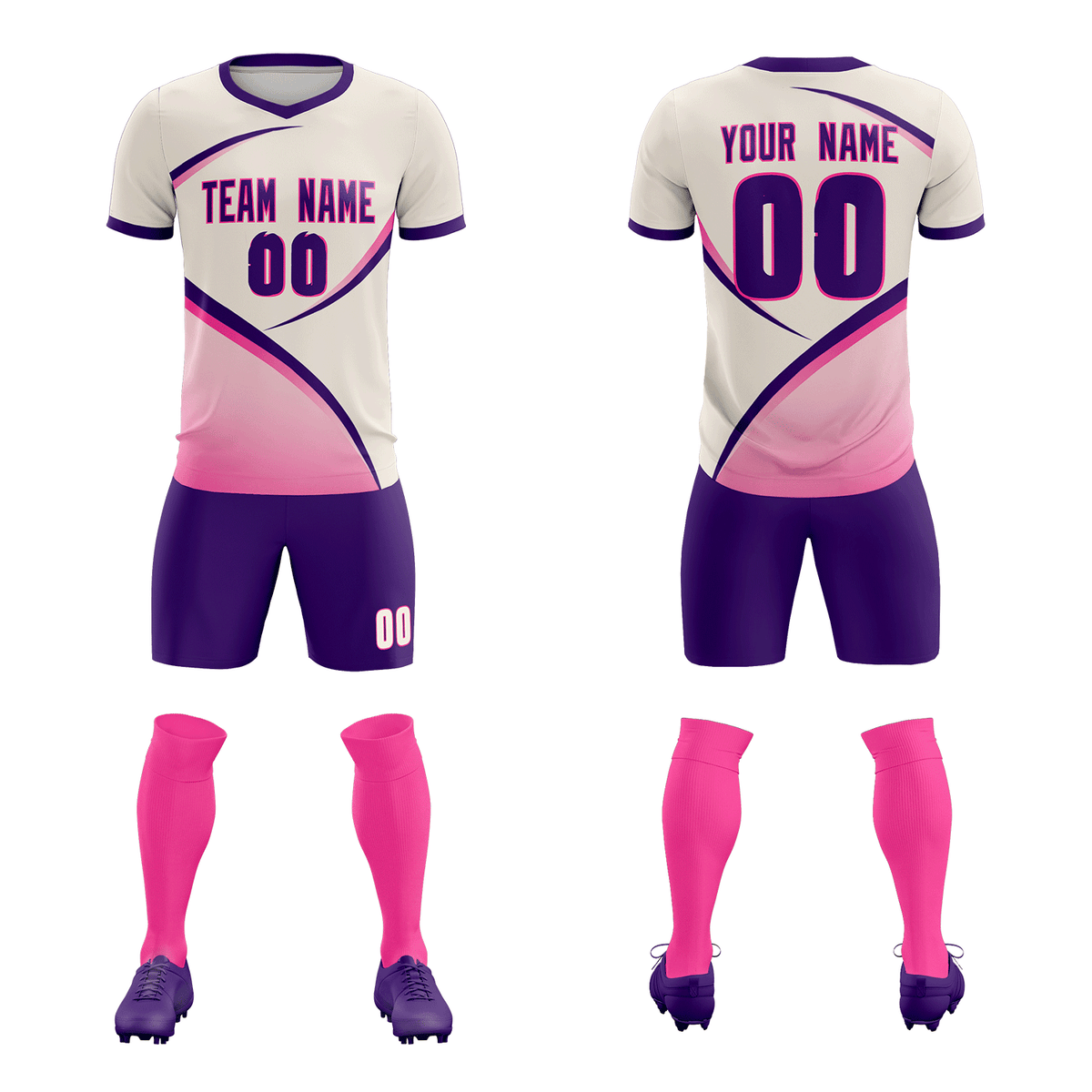 Custom Cream Purple Color Block Training Uniform For Men Soccer Sets Jersey