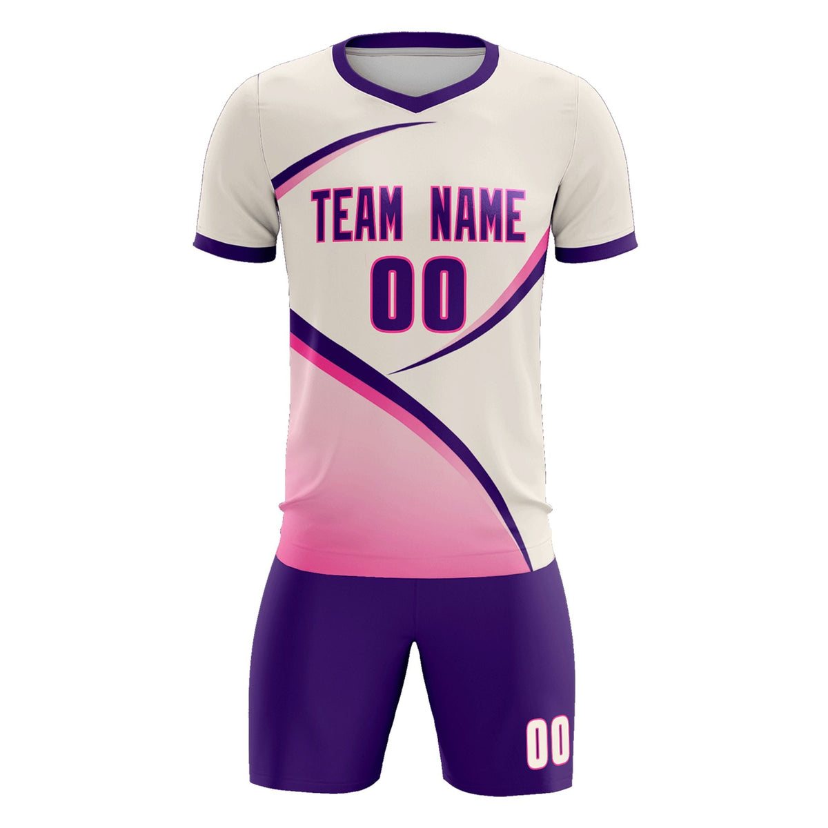 Custom Cream Purple Color Block Training Uniform For Men Soccer Sets Jersey