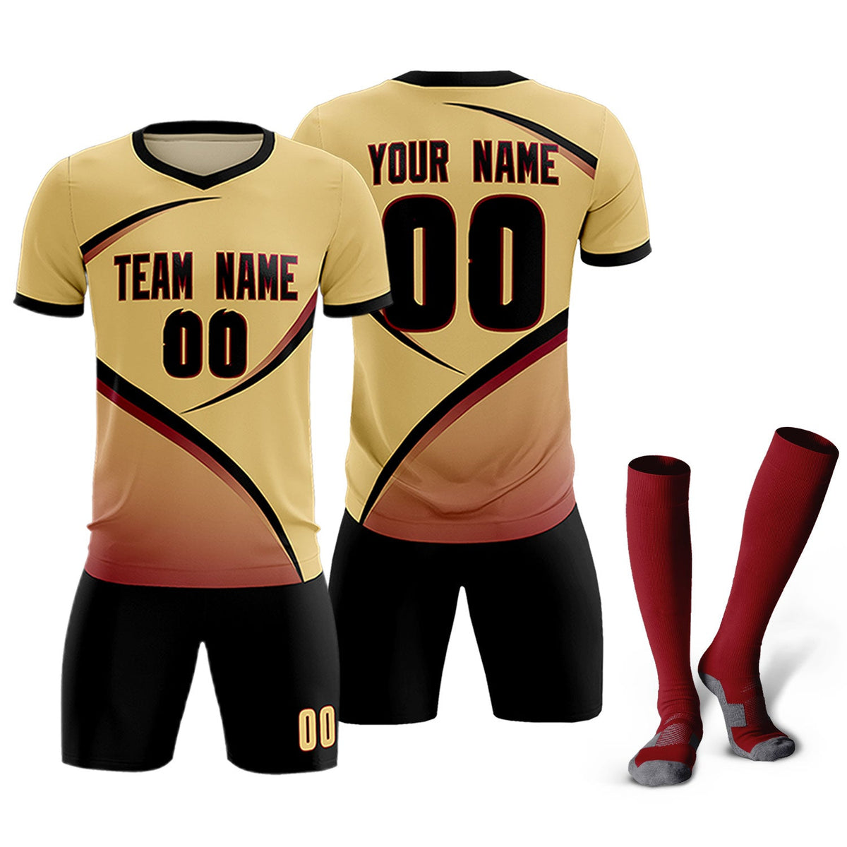 Custom Khaki Black Color Block Training Uniform For Men Soccer Sets Jersey