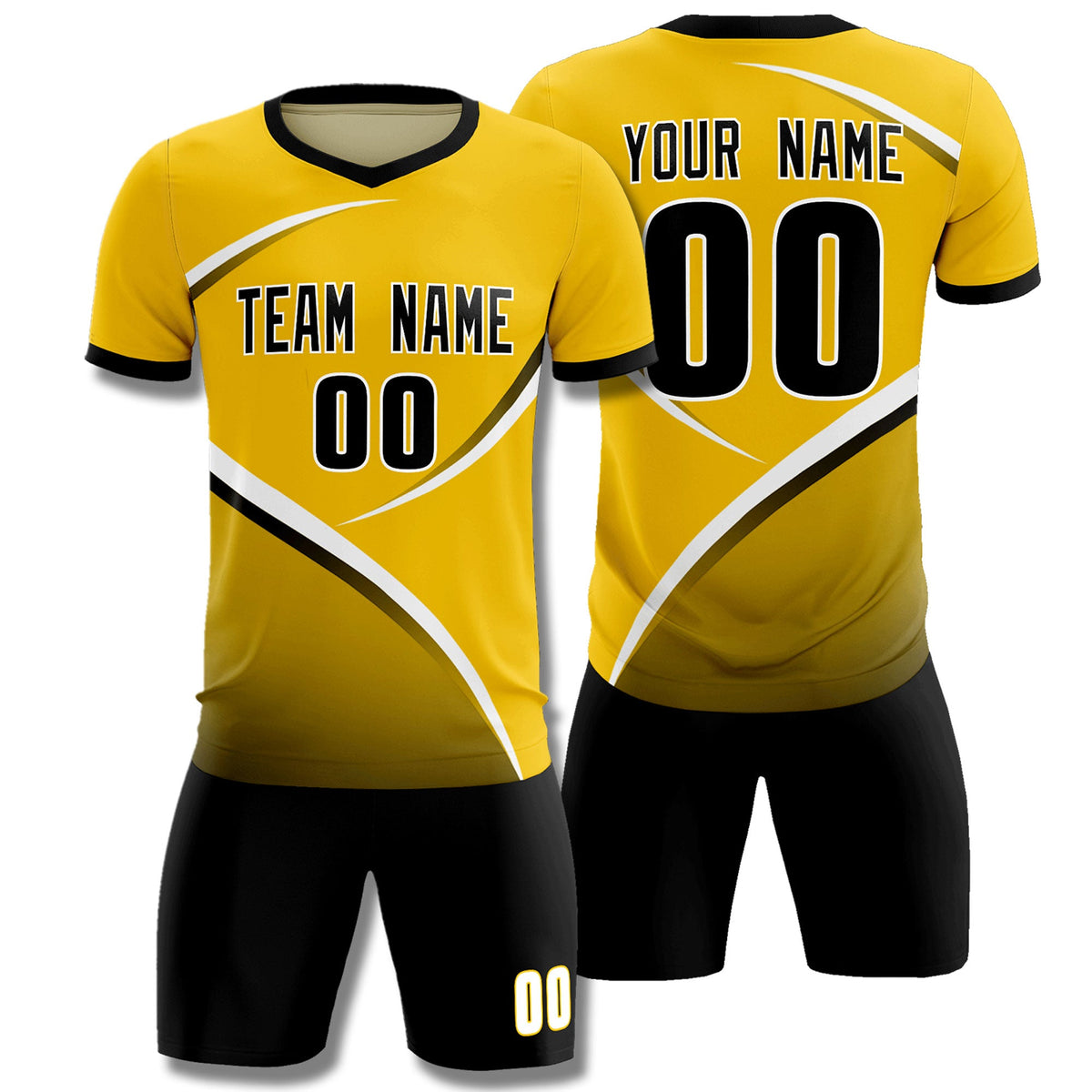 Custom Gold Black Color Block Training Uniform For Men Soccer Sets Jersey