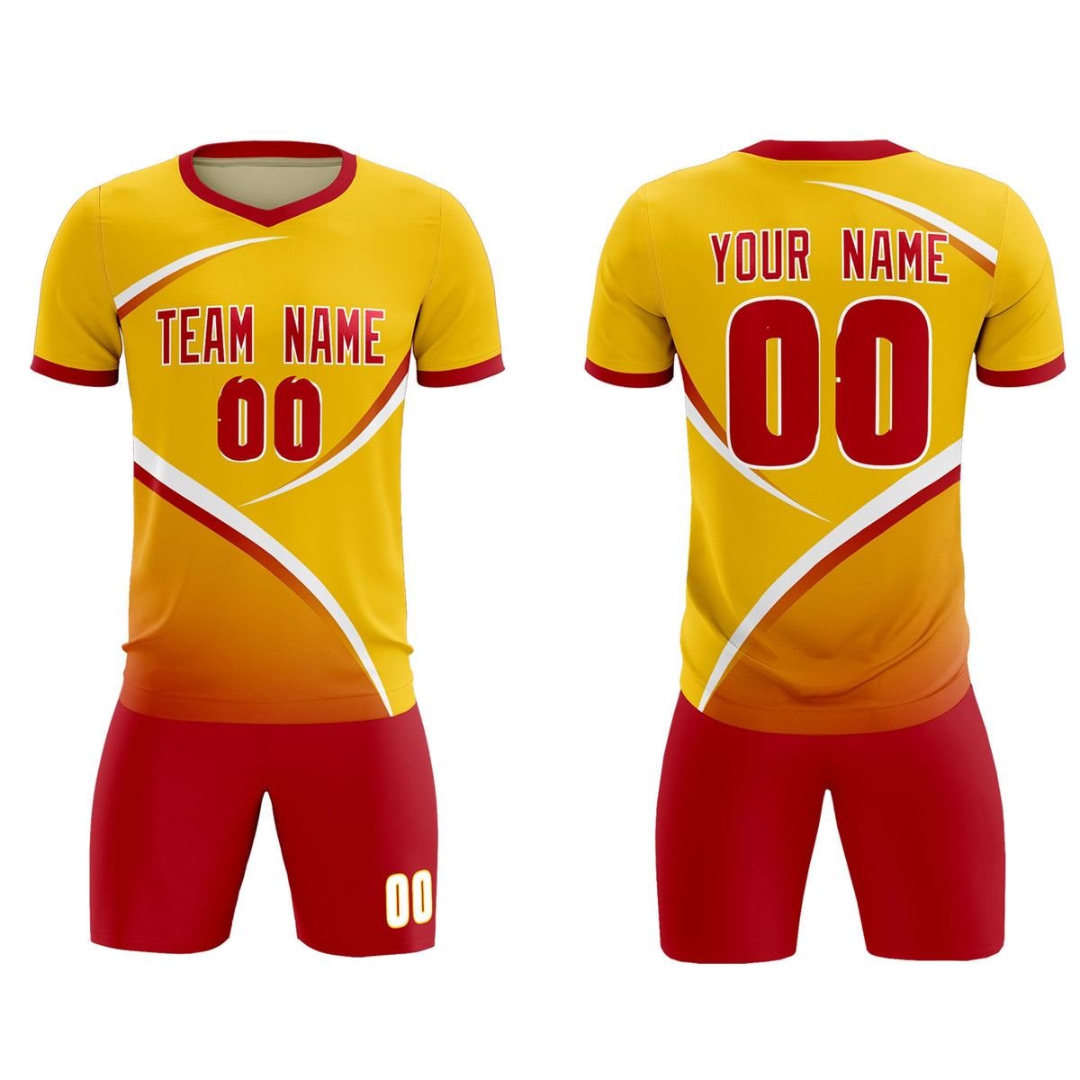 Custom Gold Red Color Block Training Uniform For Men Soccer Sets Jersey