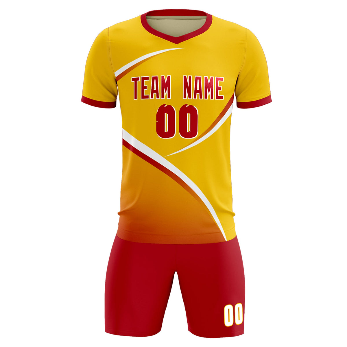 Custom Gold Red Color Block Training Uniform For Men Soccer Sets Jersey