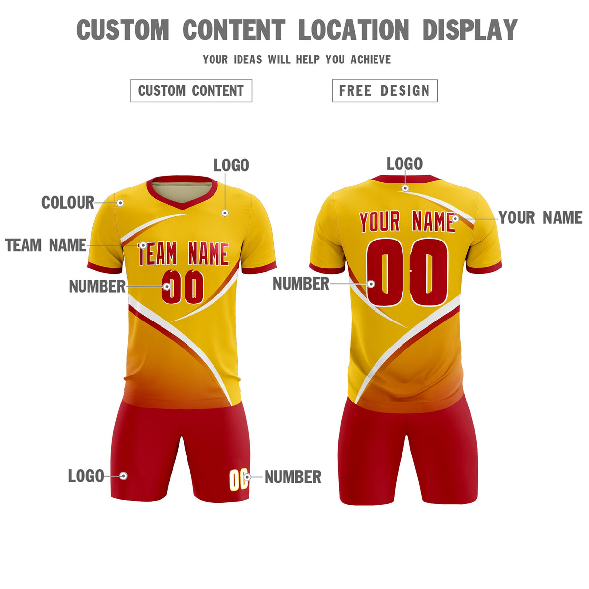 Custom Gold Red Color Block Training Uniform For Men Soccer Sets Jersey