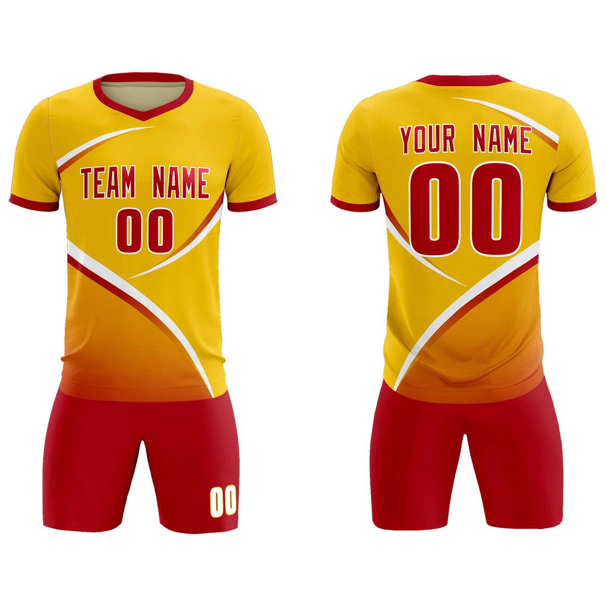 Custom Gold Red Color Block Training Uniform For Men Soccer Sets Jersey
