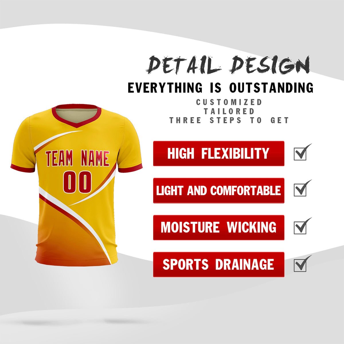 Custom Gold Red Color Block Training Uniform For Men Soccer Sets Jersey