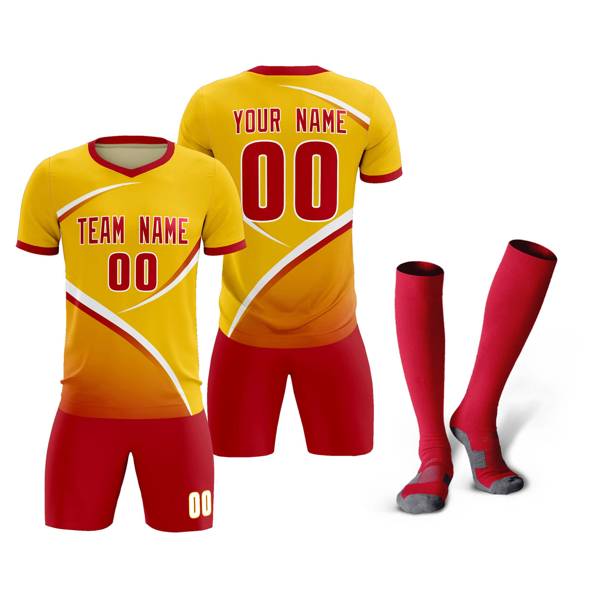 Custom Gold Red Color Block Training Uniform For Men Soccer Sets Jersey
