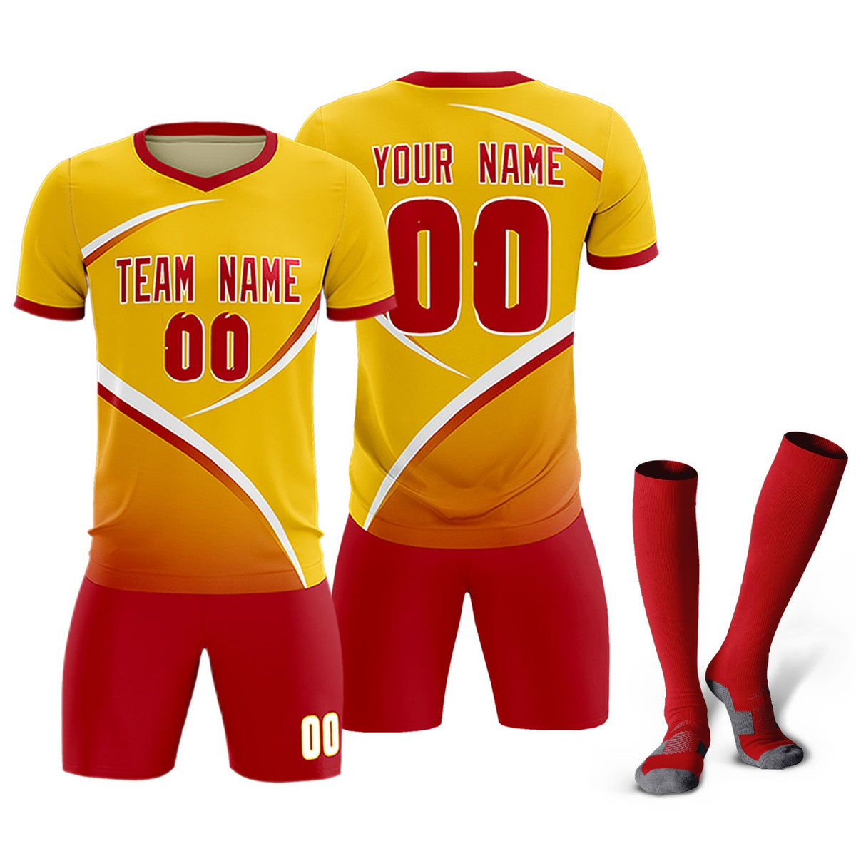 Custom Gold Red Color Block Training Uniform For Men Soccer Sets Jersey