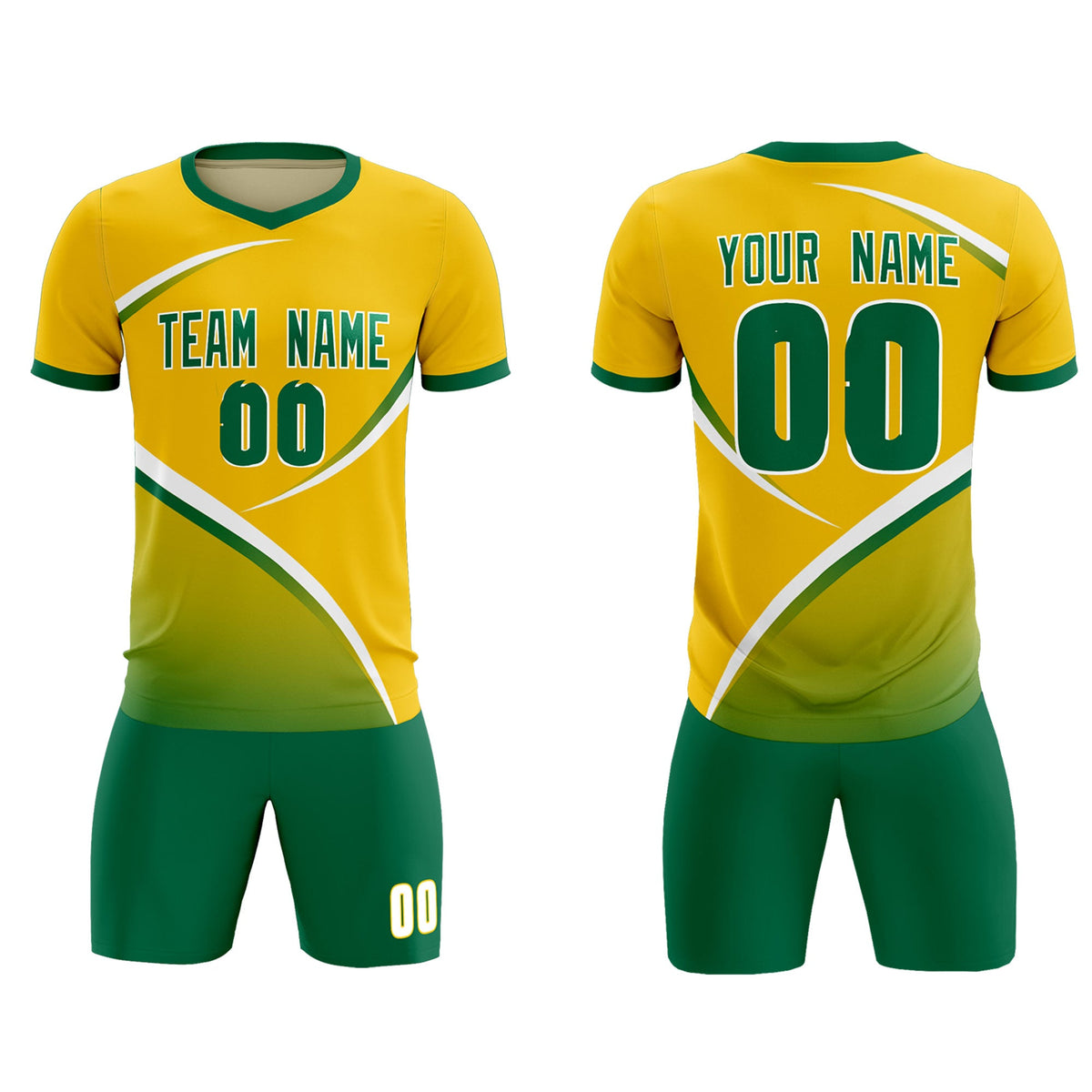 Custom Gold Kelly Green Color Block Training Uniform For Men Soccer Sets Jersey
