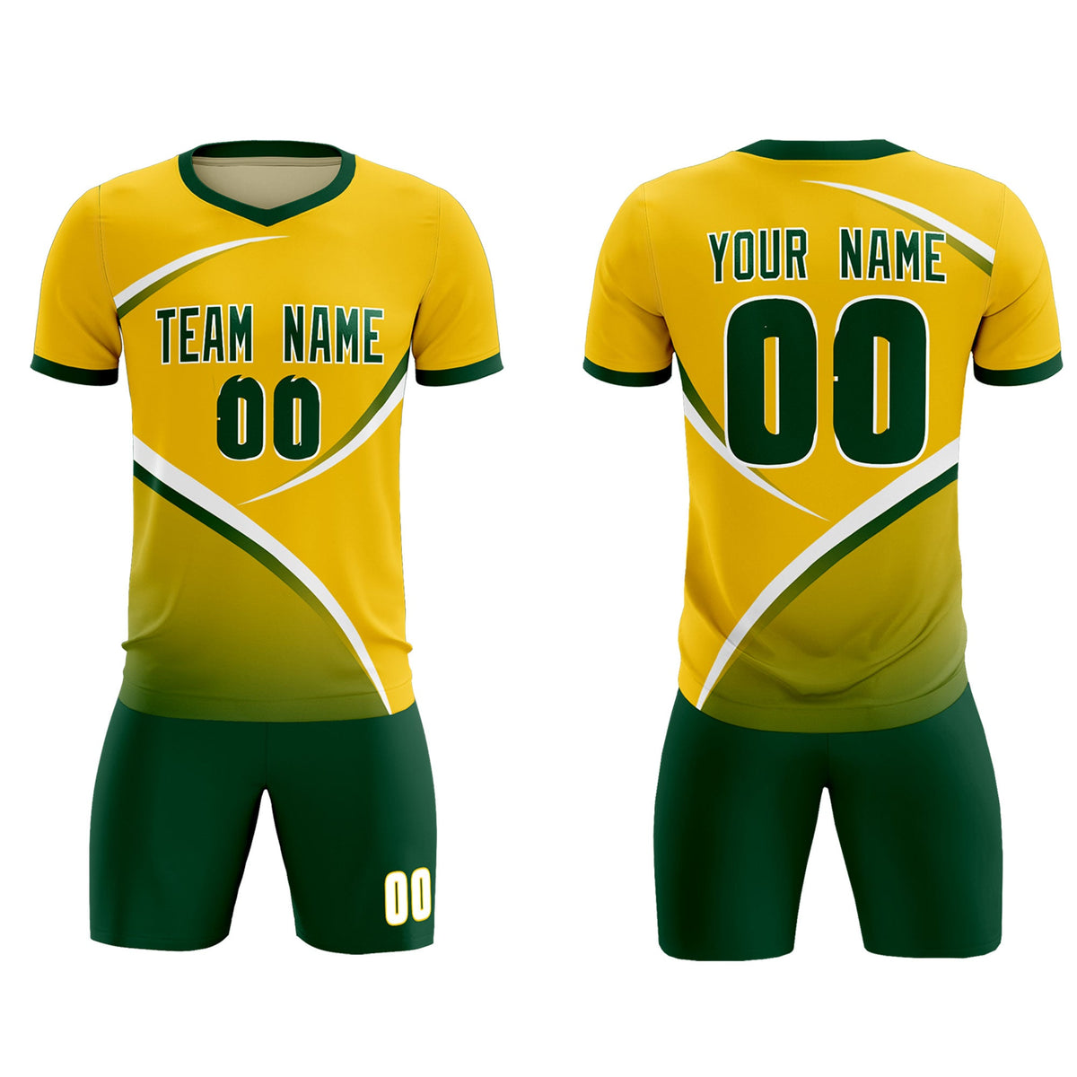 Custom Gold Green Color Block Training Uniform For Men Soccer Sets Jersey