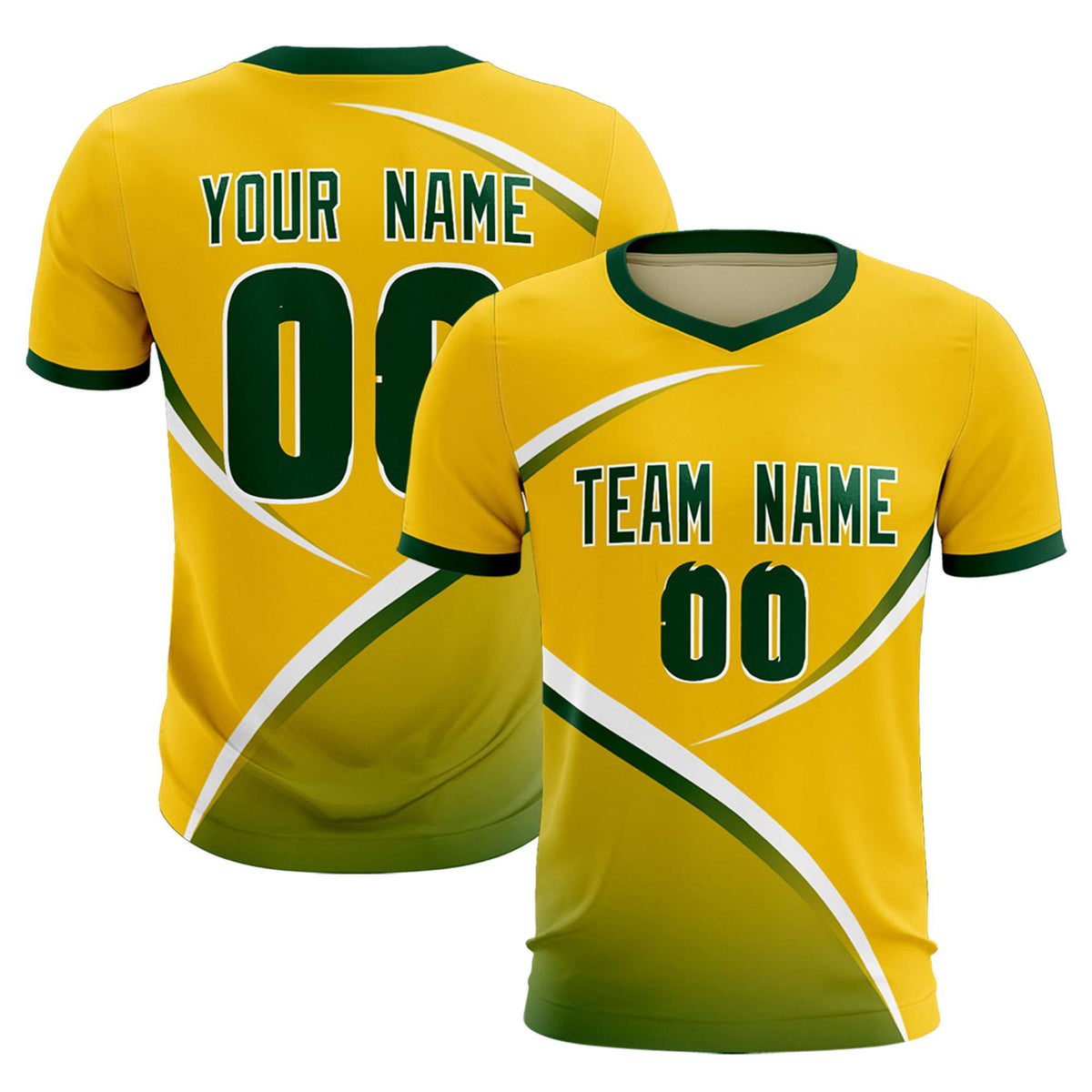 Custom Gold Green Color Block Training Uniform For Men Soccer Sets Jersey