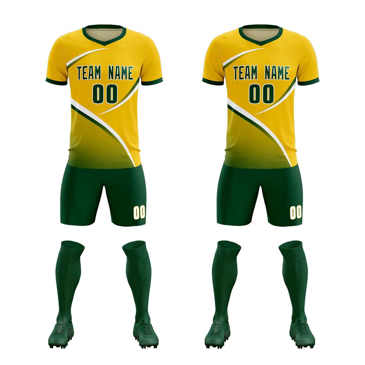 Custom Gold Green Color Block Training Uniform For Men Soccer Sets Jersey