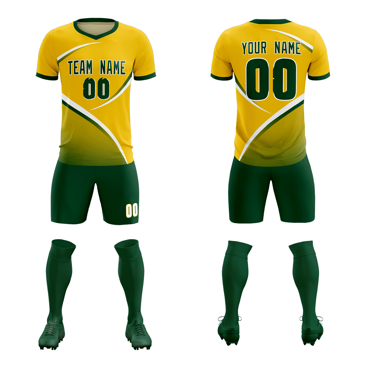 Custom Gold Green Color Block Training Uniform For Men Soccer Sets Jersey