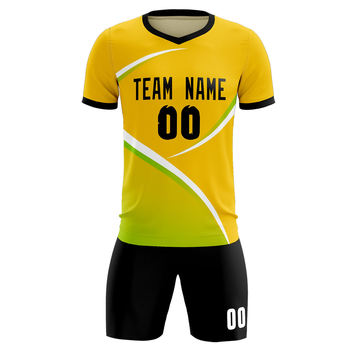 Custom Gold Black Color Block Training Uniform For Men Soccer Sets Jersey